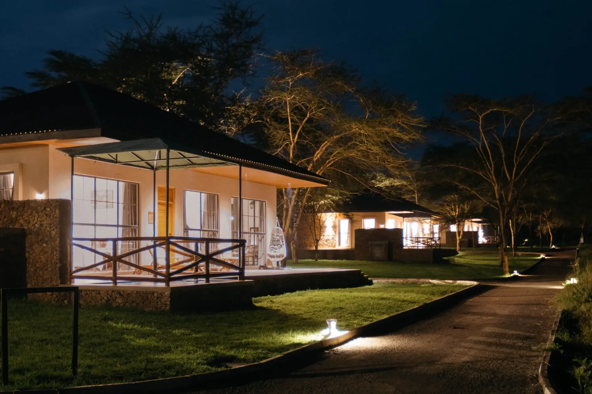 Aya Sophia villas illuminated at night