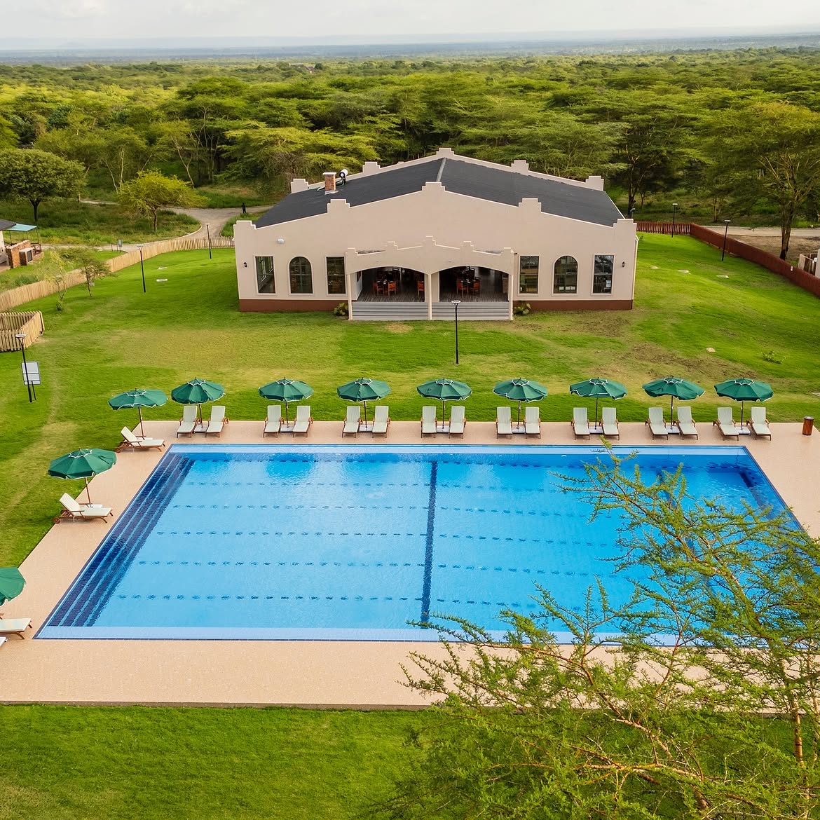 Main lodge and swimming pool at Aya Sophia Wildlife Villa