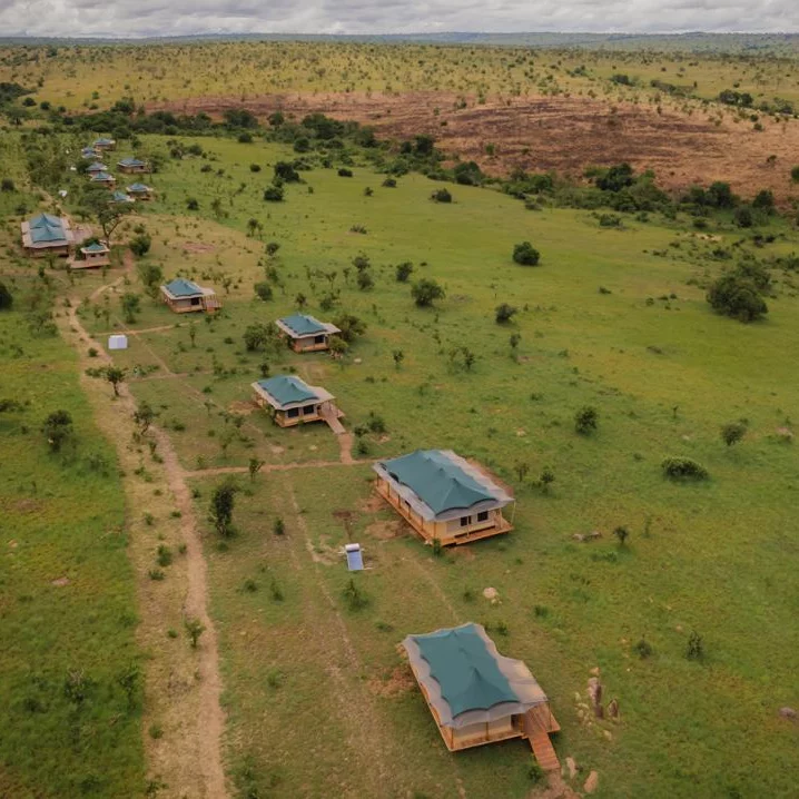 Aerial view of Baobab Lodges & Camps set among the plains