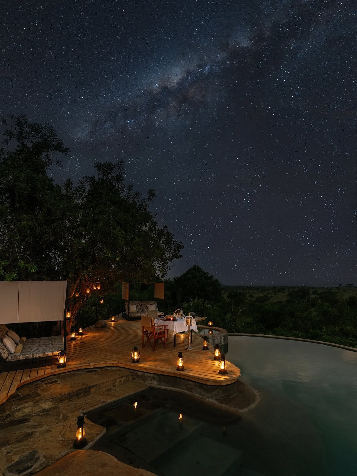 Private plunge pool deck under the Milky Way at Bushtop